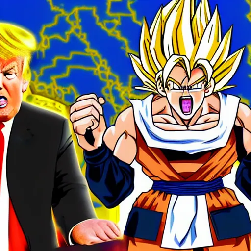 Prompt: Donald Trump in the style of Dragon Ball Z