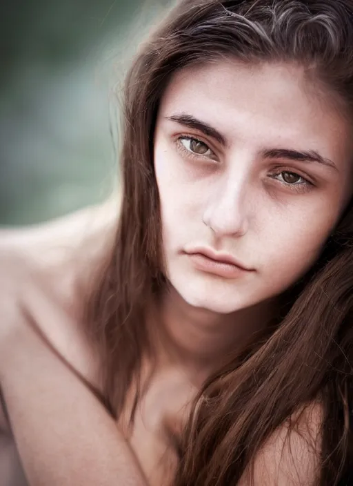 Prompt: portrait of a beautiful 20-year-old Italian woman by Michela Riva, close up, detailed, award winning, Sony a7R