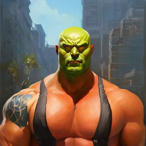 Prompt: greg manchess portrait painting of drax the destroyer as overwatch character, medium shot, asymmetrical, profile picture, organic painting, sunny day, matte painting, bold shapes, hard edges, street art, trending on artstation, by huang guangjian and gil elvgren and sachin teng