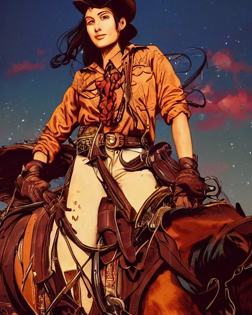 Image similar to a cowgirl, midshot single subject, art poster, ambient lighting, detailed, by ayami kojima, makoto shinkai, kilian eng