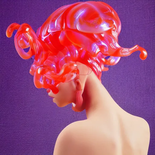 Prompt: Vass Roland cover art future bass girl unwrapped statue bust curls of hair petite lush front view body photography model full body!!! curly!!!!! jellyfish lips art contrast vibrant futuristic fabric skin jellyfish material metal veins!!! style of Jonathan Zawada, Thisset colours simple!!!!! background objective