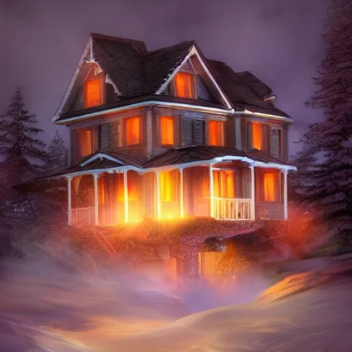 Image similar to amazing photo of a house in the plannet Jupyter, digital art, by marc adamus, beautiful dramatic lighting