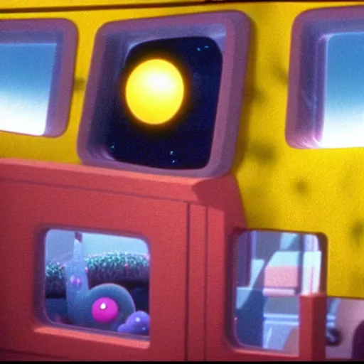 Prompt: ''a film still of spongebob in 2001: a space odyssey(1969)''