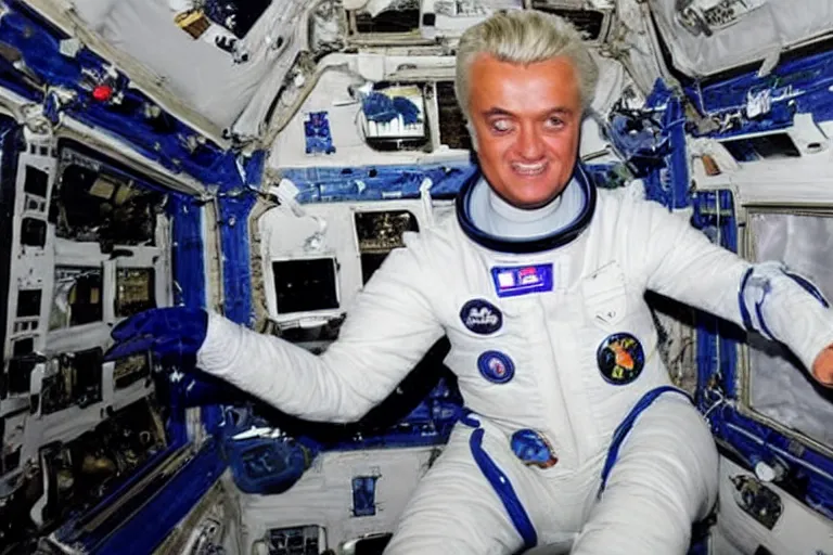 Image similar to geert wilders in space station wearing space suite