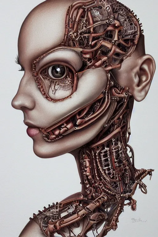 Image similar to portrait of beautiful biomechanical woman by shimoda hikari, detailed, realistic skin color