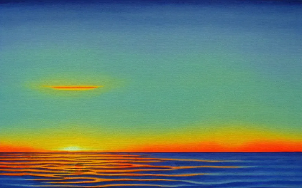 Prompt: scene of an ocean sunset in the style of a surrealist optical illusion detailed painting