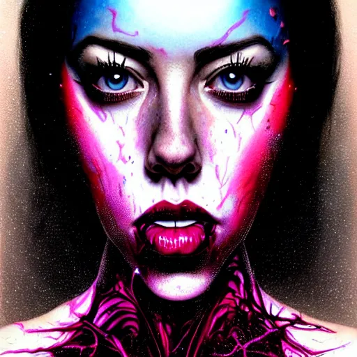 Prompt: a dream portrait of aubrey plaza dancing, beautiful, terrifying, melting, webbing, 8 k, by tristan eaton, stanley artgerm, tom bagshaw, greg rutkowski, carne griffiths, ayami kojima, beksinski, giger, trending on deviantart, face enhance, hyper detailed, minimalist, horror, full colour