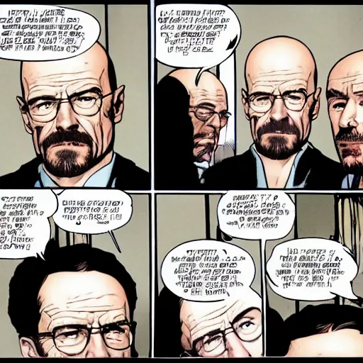 Prompt: Walter White, season 1, episode 1, in a Vertigo comic panel, detailed,