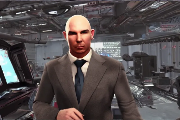 Prompt: pitbull mr. worldwide in a ps 1 game, in 2 0 5 5, y 2 k cybercore, still from a ridley scott movie