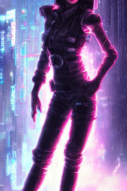 Prompt: portrait futuristic confidence cyberpunk young female Musketeer, in futuristic stormy heavy snowy tokyo rooftop cyberpunk night, ssci-fi, fantasy, intricate, very very beautiful, elegant, neon light, highly detailed, digital painting, concept art, human anatomy, soft light, hdri, smooth, sharp focus, illustration, art by tian zi and craig mullins and WLOP and alphonse mucha