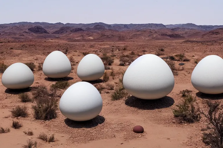 Prompt: Desert in an egg with concrete walls and golden domes, high quality