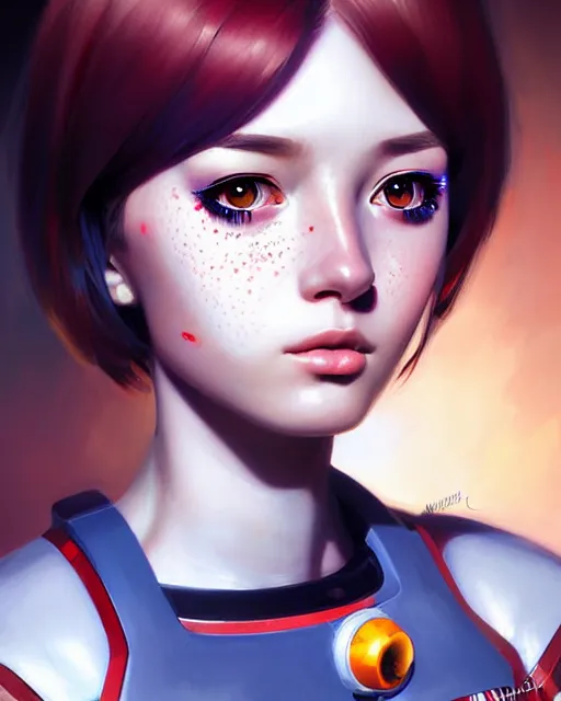 Image similar to portrait Anime space cadet cyborg, pretty face, realistic shaded Perfect face, fine details. Anime. realistic shaded lighting by Ilya Kuvshinov Giuseppe Dangelico Pino and Michael Garmash and Rob Rey, IAMAG premiere, aaaa achievement collection, elegant freckles, fabulous