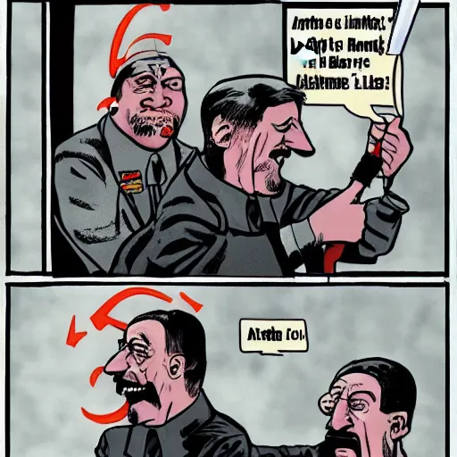 Image similar to comic book of angry jews with lightsabers and adolf hitler accurate eyes high detail