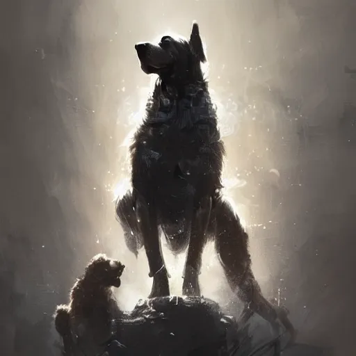 Image similar to large dog, joy, love, release, relax, trust, bond, adventure, dramatic lighting, illustration by Greg rutkowski, yoji shinkawa, 4k, digital art, concept art, trending on artstation