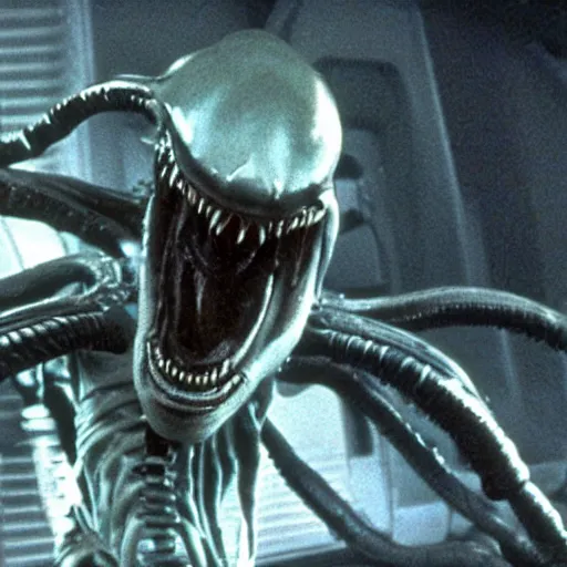 Prompt: Xenomorph in a still from the movie The Thing (1982), high quality