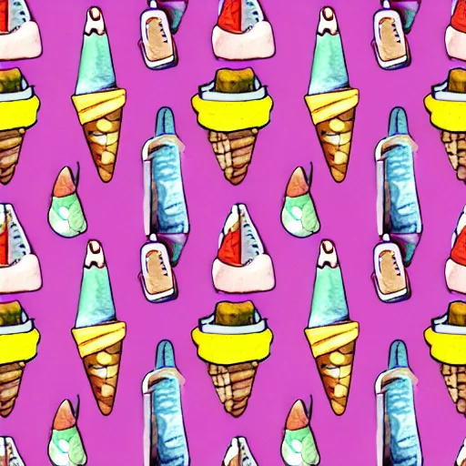 Image similar to repeating pattern seamless. watercolor. icecream, cone, candy minimalism