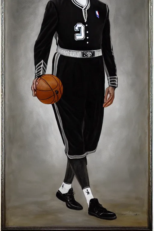 Image similar to full body portrait of the dictator of the san antonio spurs, 1 8 8 9, in full military garb, silver, black, white, greg popovich, oil on canvas by william sidney mount, trending on artstation