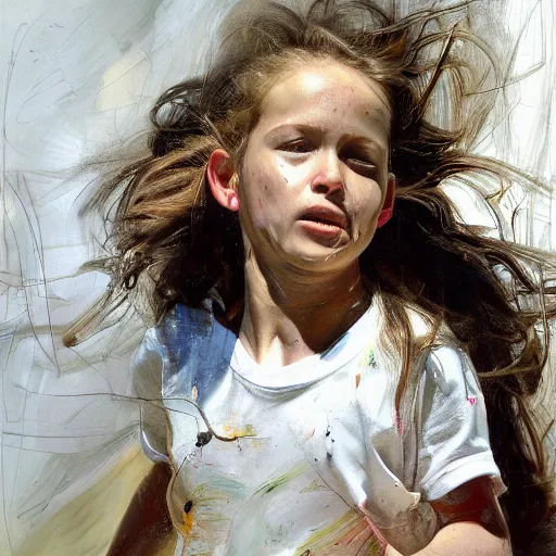 Image similar to high quality high detail painting by jenny saville, hd, pretty girl running in a park, wind, photorealistic lighting