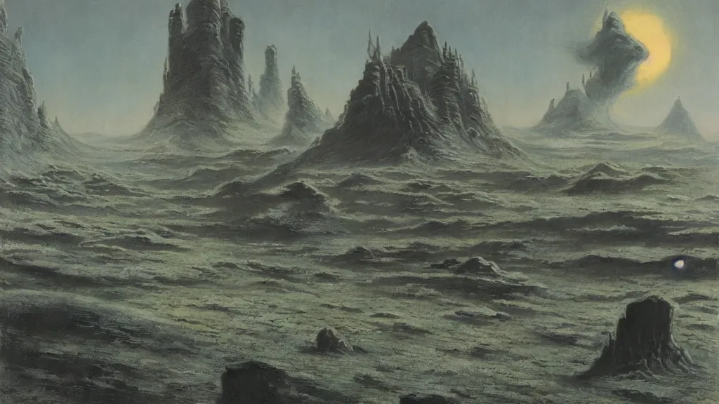 Image similar to otherworldly atmosphere of emissary space by arthur haas and bruce pennington and john schoenherr, cinematic matte painting