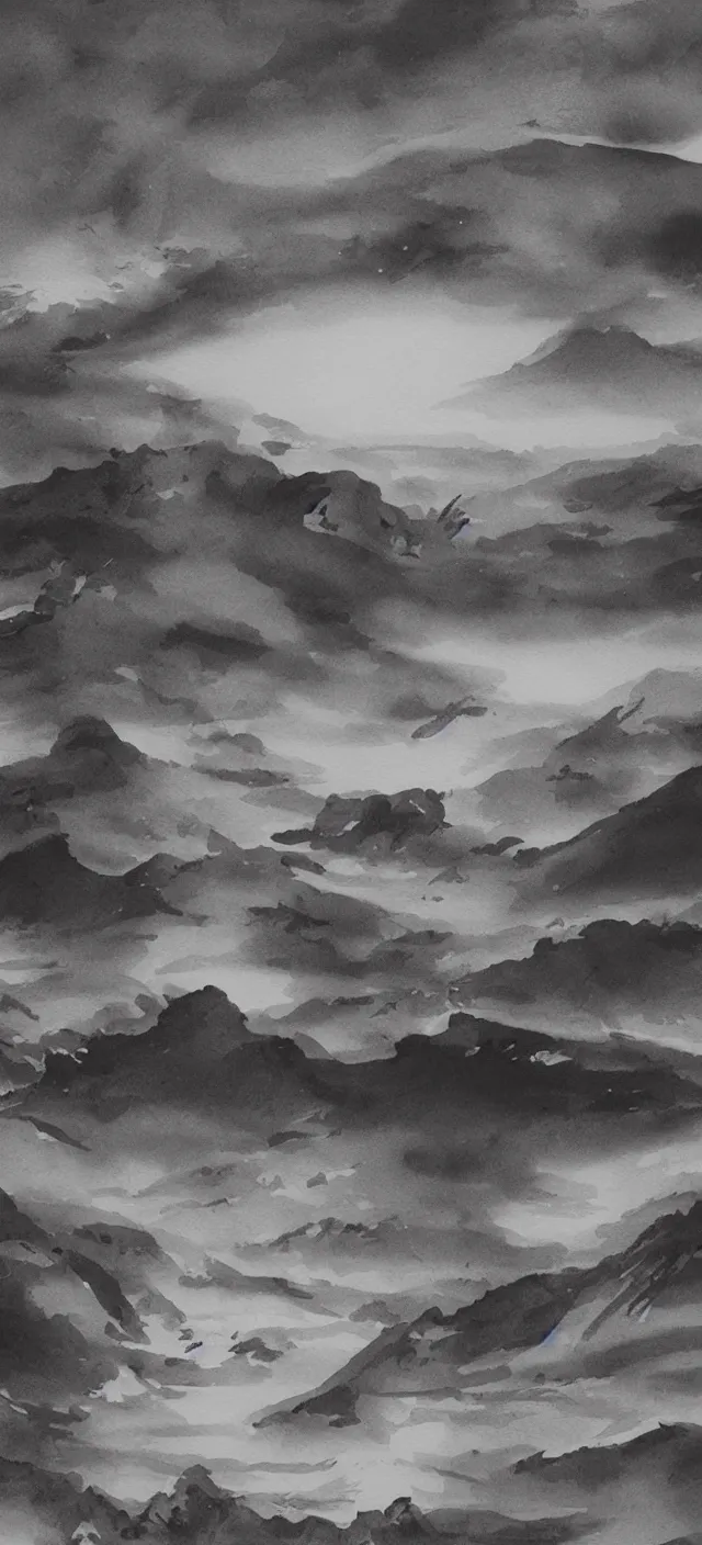 Prompt: an ink painting of alien planet horizon by xu beihong