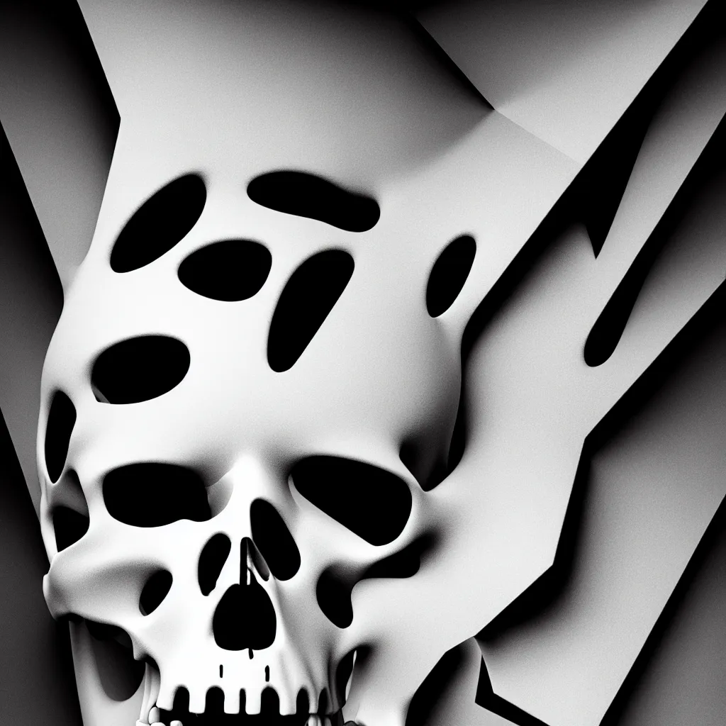 Image similar to black and white light 3D geometry, skull, matte bright highly detailed, poetic, 3D render, digital art, octane render, 8K artistic photography, photo-realistic, by Dora Maar