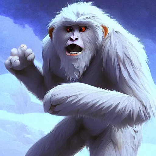 the yeti, a white snow primate, in style of disney, Stable Diffusion