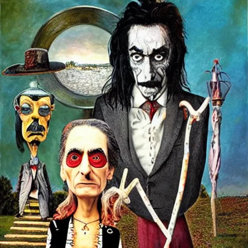 Image similar to alice cooper and salvador dali in in the style of american gothic