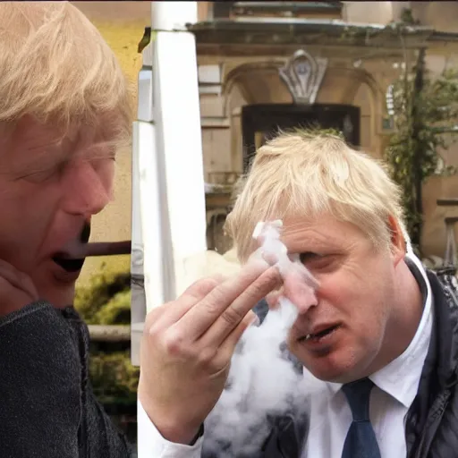 Prompt: medium shot photo of Boris Johnson smoking weed, 4k, ultra HD