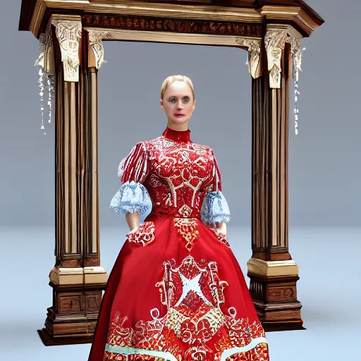 Prompt: ornate serbian traditional dress : : : fashion design, dress display : : : hyperrealistic, rendered 4 k : : :