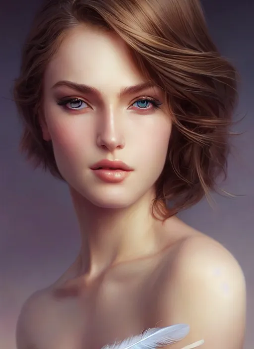 Image similar to a gorgeous female photo, professionally retouched, soft lighting, feather hair, realistic, smooth face, perfect eyes, wide angle, sharp focus on eyes, 8 k high definition, insanely detailed, intricate, elegant, art by artgerm and greg rutkowski and j scott campbell