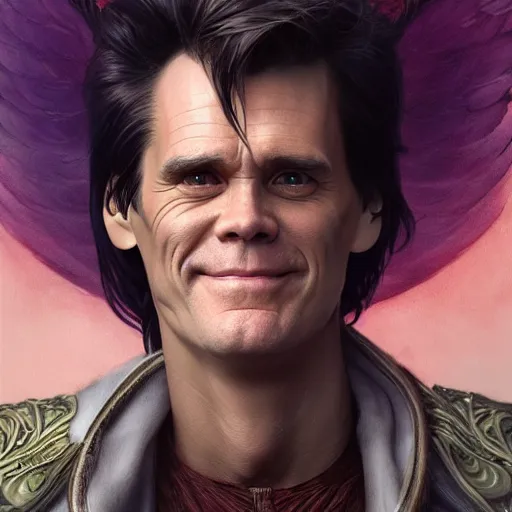 Image similar to jim carrey controlling evil ravens, demonic, evil, satanic, intricate, highly detailed, digital painting, artstation, concept art, smooth, sharp focus, illustration, unreal engine 5, 8 k, art by artgerm and greg rutkowski and alphonse mucha