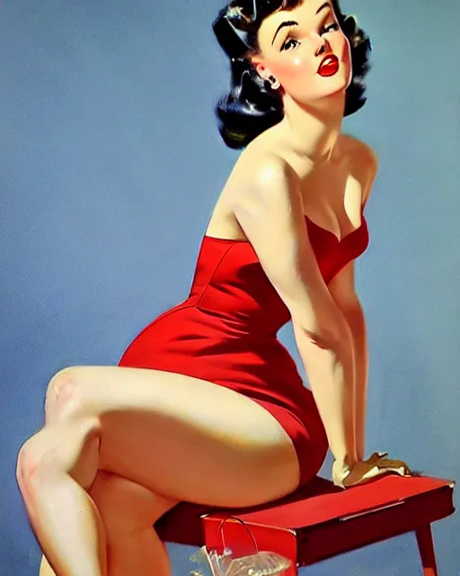 Image similar to a 1 9 5 0 s pin up by art frahm, realistic, detailed, artstation