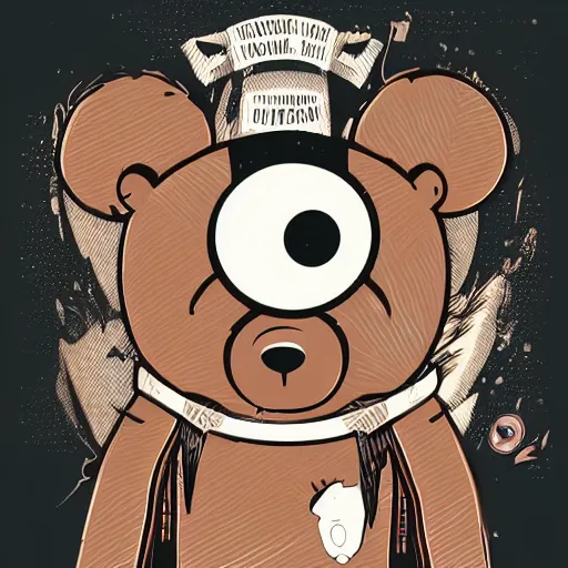 Image similar to grunge cartoon vector sketch of a teddy bear with bloody eyes by - anton fadeev, loony toons style, horror theme, detailed, elegant, intricate