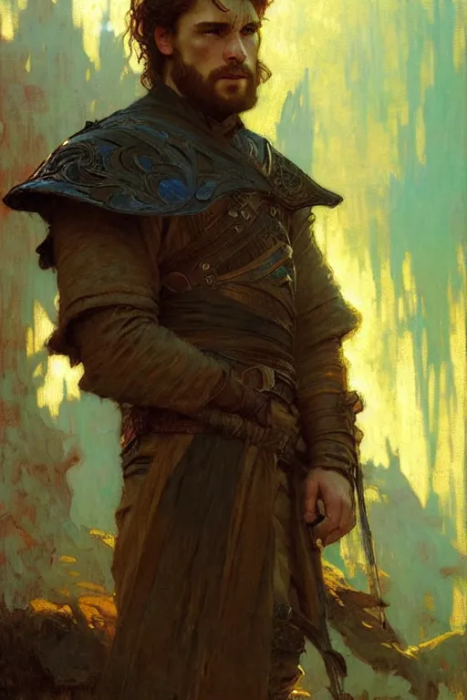 Image similar to attractive man, game of thrones, cool colors, painting by gaston bussiere, craig mullins, greg rutkowski, alphonse mucha