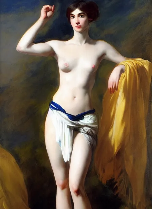 Prompt: full body painting of an ancient greek, by ilya kuvshinov, by thomas lawrence, by bayard wu