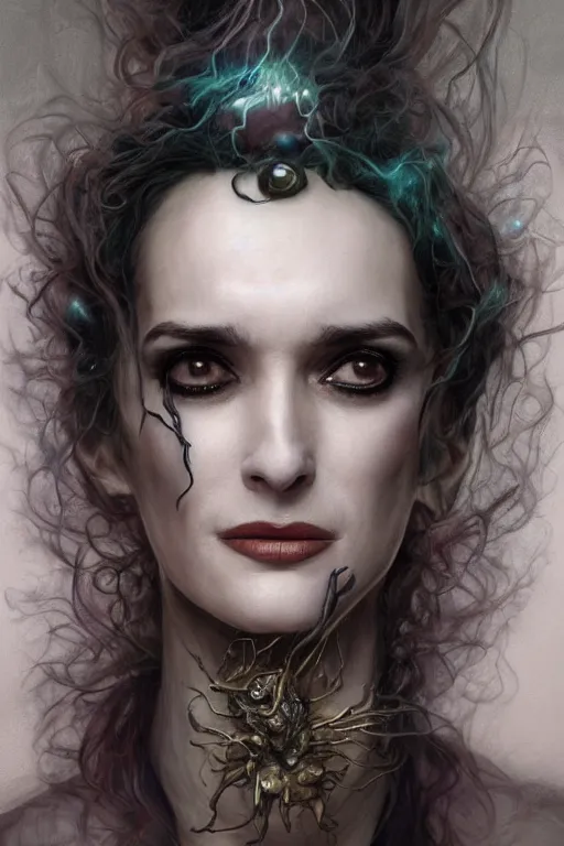 Image similar to closeup portrait shot of winona ryder as delirium of the endless, the sandman, thick fancy makeup, highly detailed, digital painting, artstation, concept art, soft focus, depth of field, artgerm, tomasz alen kopera, peter mohrbacher, donato giancola, joseph christian leyendecker, wlop, boris vallejo