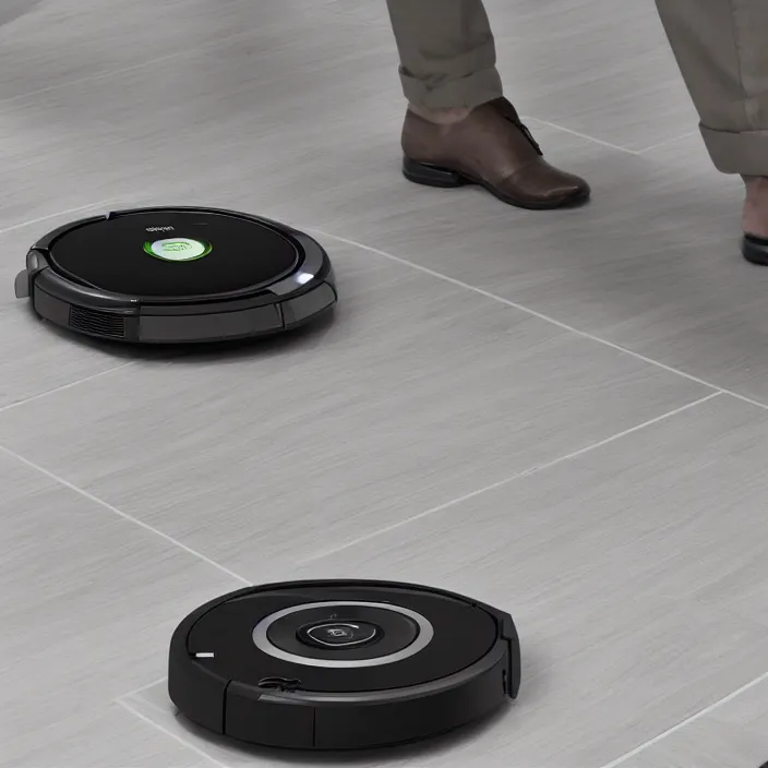 Image similar to A Roomba with 4 long robotic legs, 3D product advertising, 3D professional advertising, studio quality