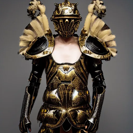 Image similar to a portrait of a beautiful young male wearing an alexander mcqueen armor made of plastic , photographed by andrew thomas huang, artistic