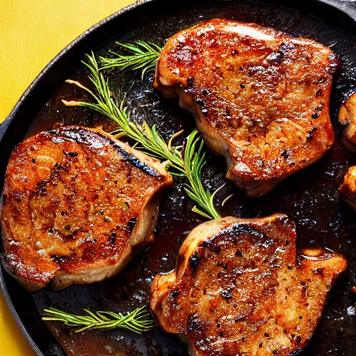 Image similar to caramelized pork chops, professional food photography