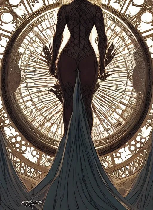 Image similar to symmetry!! intense fanart of back pose of emma frost as acotar protagonist, traditional queen dress, intricate, hyper detailed background, elegant, highly detailed, my rendition, digital painting, artstation, concept art, smooth, sharp focus, illustration, art by artgerm, greg rutkowski and alphonse mucha, by hajime sorayama and boris vallejo