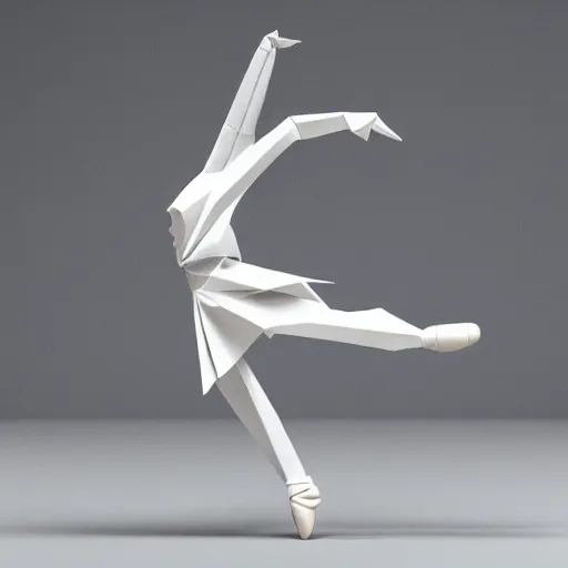 Image similar to origami ballet dancer in white paper, ultra - detailed 3 d render, studio shot