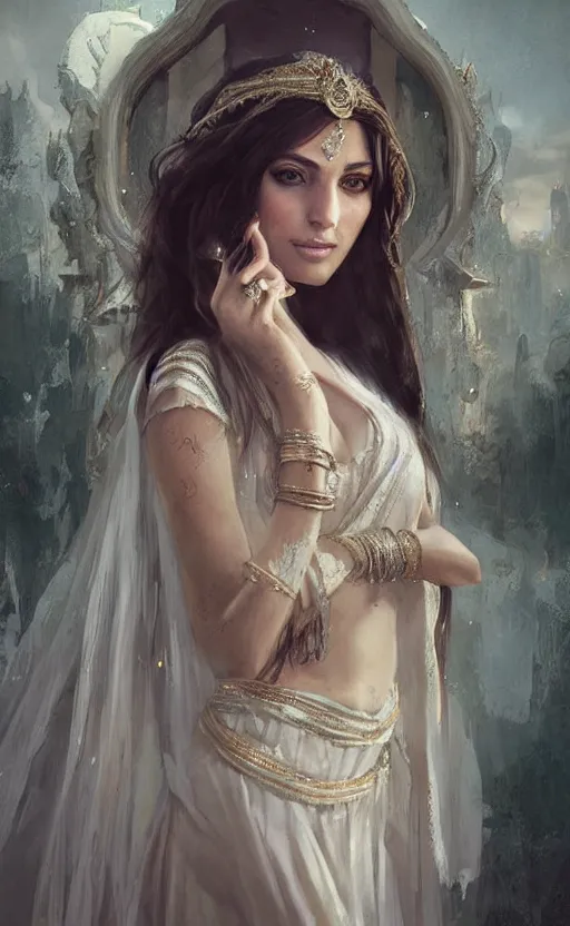 Image similar to Morgan fox arabian princess wedding day, portrait, digital art,ultra realistic,ultra detailed, ultra wide Lens, art by greg rutkowski