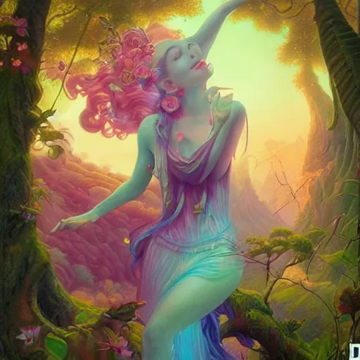 Image similar to 🧚‍♀️✨🌳🧚‍♀️, Polaroid candid, by Lisa Frank by Peter Mohrbacher by Artgerm by Ferdinand Knab by Alena Aenami by Dave LaChapelle