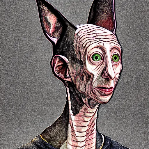 Prompt: analog glitch art conehead dobby self portrait, detailed, high resolution