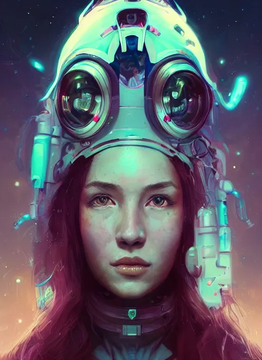 Image similar to portrait of a cosmonaut girl creature with biological parts by Artgerm and Greg Rutkowski , néon light, digital painting, highly detailed, trending on artstation