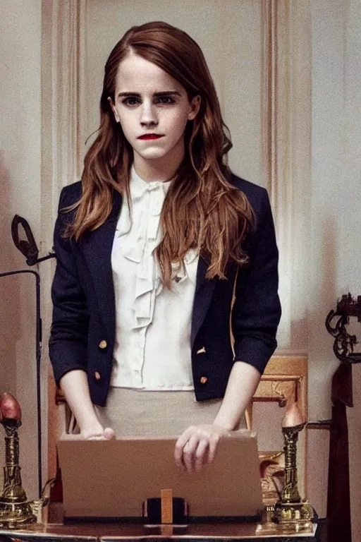 Image similar to emma watson as president, hyper realistic