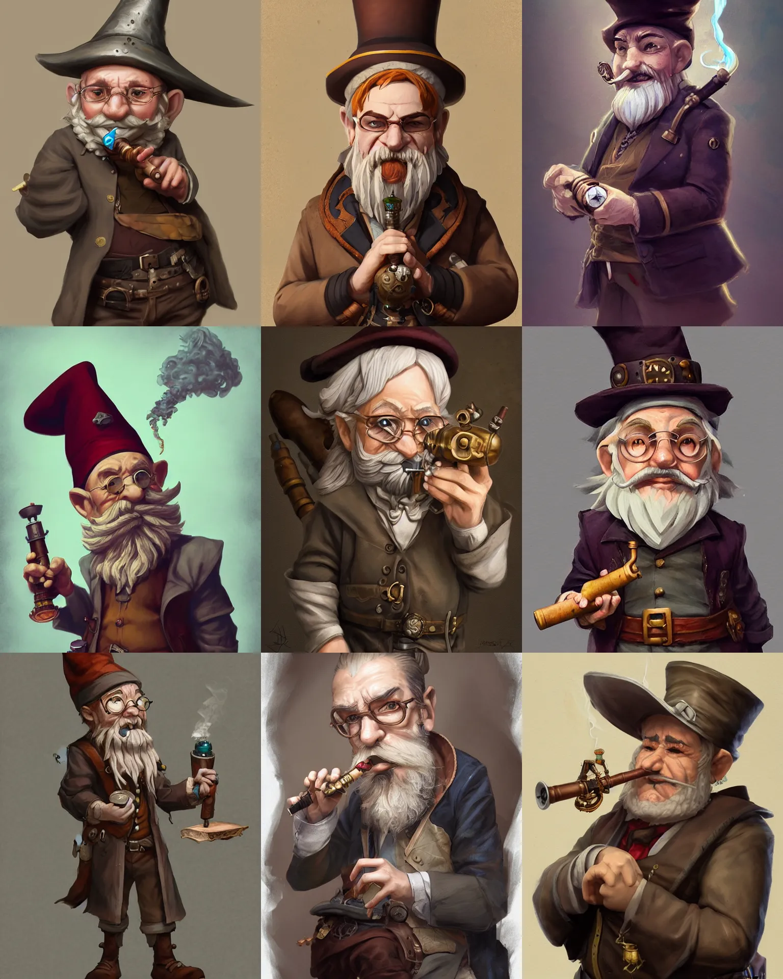 Prompt: A gnomish professor smoking a pipe, visualartzi, anime, steampunk, portrait, concept art by Karla Ortiz, James Paick, Charlie Bowater, Krenz Cushart, highly detailed, ultra detailed, ultra realistic, trending on artstation, cgstudio