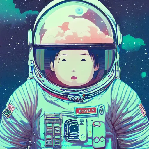 Image similar to very detailed and pop astronaut in space by inio asano, beeple and james jean, aya takano color style, 4 k, super detailed, night sky, digital art, digital painting, celestial, majestic, colorful