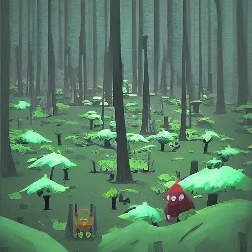 Image similar to “inside the Kokiri Forest from LOZ: OOT digital art in the style of Simon Stålenhag. Trending on artstation”