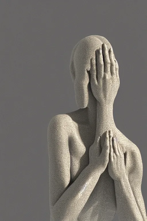 Image similar to delicate woman praying 3 d model statue by giacometti, intricate, highly detailed, hyper realistic, soft shadow